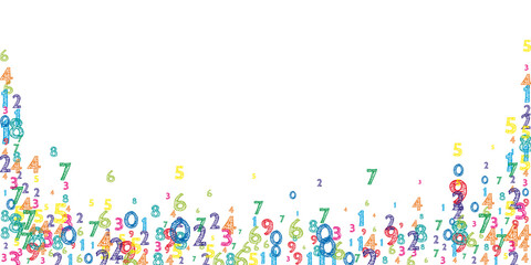 Falling colorful orderly numbers. Math study concept with flying digits. Decent back to school mathematics banner on white background. Falling numbers illustration.