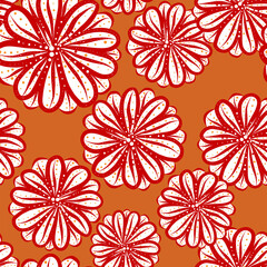 Abstract Red flower line art seamless digital pattern