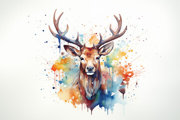 Colorful watercolor design of an impressive deer