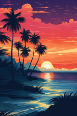 Fototapeta na wymiar Summer tropical beach landscape background. Exotic paradise beachside on sunset.
