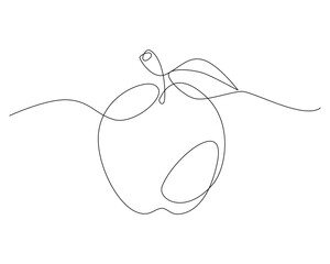 Continuous one line drawing of apple fruit on a white background.