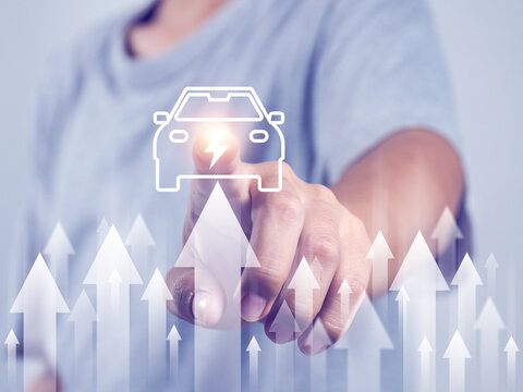 Increased sales of EV electric cars, electric vehicle revenue and profits increase. Increased buyer demand Chart of the growing financials of the electric vehicle industry