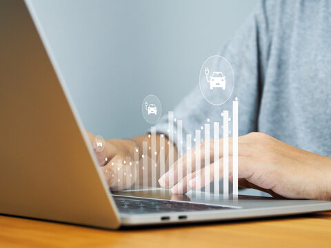 Increased sales of EV electric cars, electric vehicle revenue and profits increase. Increased buyer demand Chart of the growing financials of the electric vehicle industry