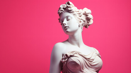 Woman marble statue isolated on pink background