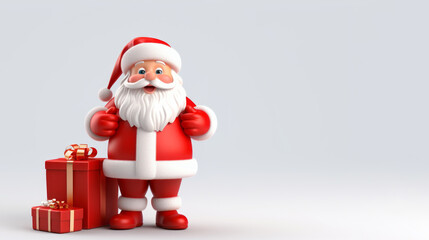 Obraz premium Happy christmas Santa Claus with bag of gifts box