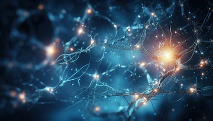 Poster Diseño de la actividad neuronal en el cerebro.Estimulación neuronal y optogenética. La actividad de las neuronas viaja por la corteza cerebral. Enfermedad de Huntington. © C.Castilla
