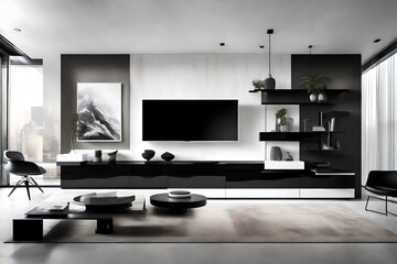 Cutting-edge white and black entertainment unit with integrated technology.