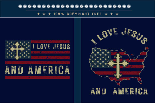 I love jesus and america Christian tshirt design with usa grunge flag, usa grunge flag religion tshirt design