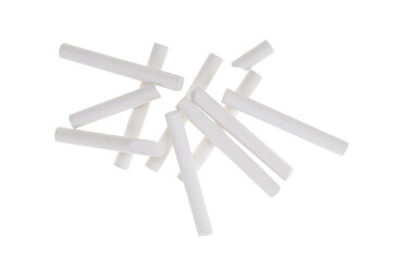 Few pieces of chalk close up isolated on white background