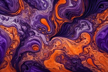 Liquid tangerine and intense violet in an abstract liquid fantasy.