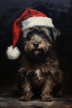 Dog in Christmas hat