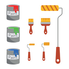 Painter instrument for painting flat brush roller paint jar. vector illustration. Isolated on white background