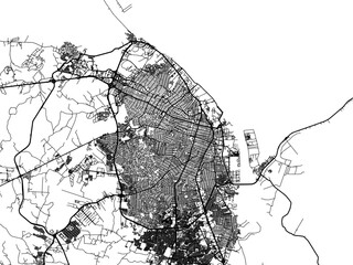 Vector road map of the city of Barranquilla in Colombia with black roads on a white background.
