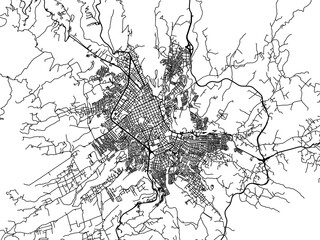 Vector road map of the city of Pasto in Colombia with black roads on a white background.