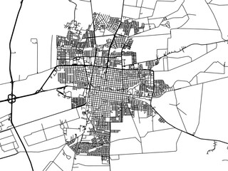 Vector road map of the city of Palmira in Colombia with black roads on a white background.