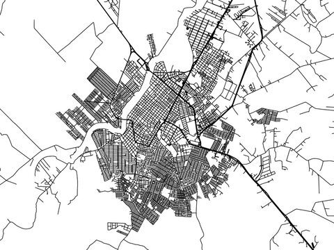 Vector road map of the city of Monteria in Colombia with black roads on a white background.