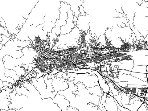 Vector road map of the city of Ibague in Colombia with black roads on a white background.