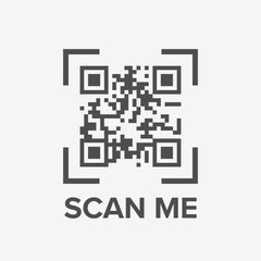 vector illustration of qr code icon on grey background for website, ui ux and mobile design. vector illustration