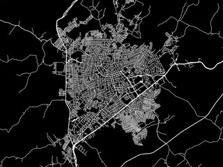 Vector road map of the city of Sincelejo in Colombia with white roads on a black background.