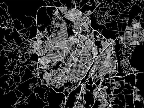 Vector road map of the city of Cucuta in Colombia with white roads on a black background.
