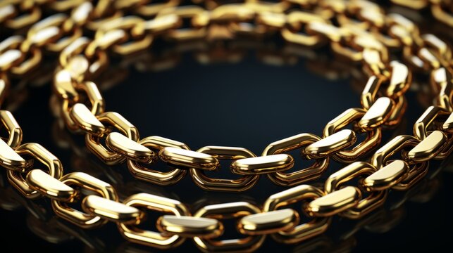 Golden chain. Gold chain isolated on black background. Various designs of gold chain. 