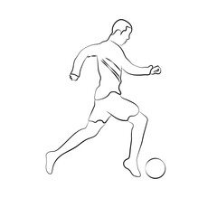 Fototapeta na wymiar Guy Playing Soccer Athlete Line Art, hand drawn of a football player.champion, championship, contour, guy, match,