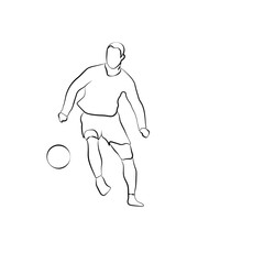 Fototapeta premium Guy Playing Soccer Athlete Line Art, hand drawn of a football player.champion, championship, contour, guy, match,