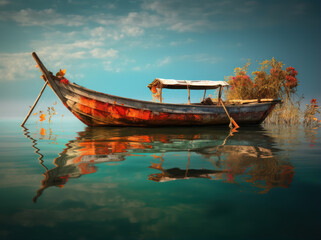 Obraz premium an old wooden boat on the water
