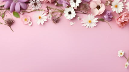Naklejka na ściany i meble Spring flowers on pink background