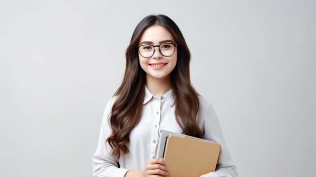 Portrait of her she nice attractive lovely pretty intelligent cheerful cheery girl carrying laptop college university touching specs isolated over white background
Important information