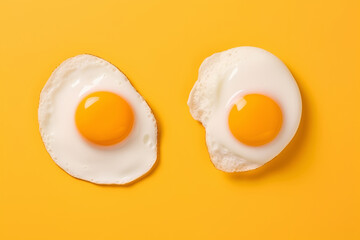 Two Conceptual food photo. Two isolated fried eggs on yellow backdrop. - obrazy, fototapety, plakaty