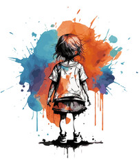 Naklejka premium Vector Illustration of a Young Girl in a Stylish Coat, Ideal for Fashionable T-Shirt Graphics, Transparent Background for Versatile Design Use
