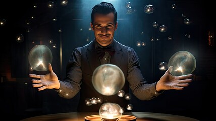 Magician doing magic. International magician's day - obrazy, fototapety, plakaty