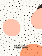 Trendy artistic vertical background. Modern hand drawn abstract banner template with organic shapes and dots. Childish doodle minimalist backdrop in pastel colors. Contemporary art poster, collage