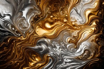 Radiant liquid gold and silver mixing in a celestial collision of colors.