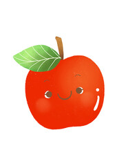Fruit cartoon used in teaching for children. The fruit has a cute face; Apple.