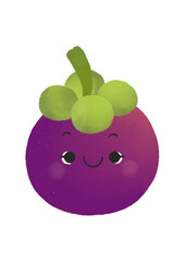 Fruit cartoon used in teaching for children. The fruit has a cute face; mangosteen.