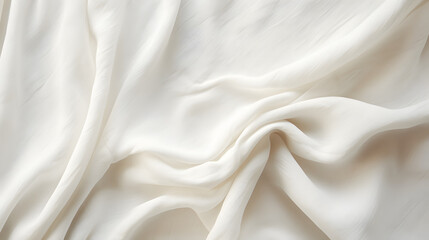 Fototapeta premium Fabric backdrop White linen canvas crumpled natural cotton fabric Natural handmade linen top view background marble texture. Generative Ai.