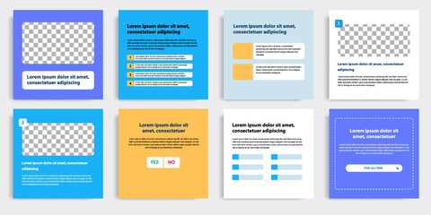 Minimal modern style of social media post banner layout template pack in blue, yellow, orange combination background color with simple elements