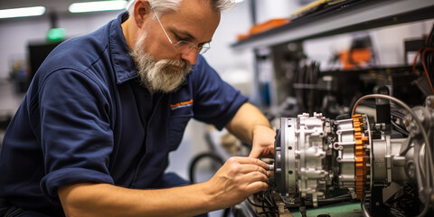 Expert Repairer Assembling Electric Motor Components for Machinery