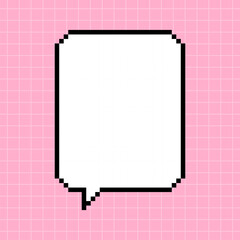 Pixel rectangular vertical dialog box on a pink checkered background. Illustration in the style of an 8-bit retro game, controller, cute frame for inscriptions. - obrazy, fototapety, plakaty