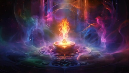 Tendrils of multicolored energy blasted out from the center of the altar as the powerful enchantment was cast summoning a spirit of pure magic to be conjured.