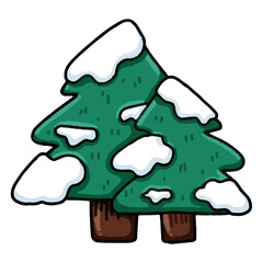 christmas tree with yellow star decoration doodle painting style.