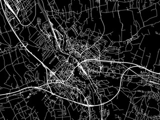 Vector road map of the city of Frydek-Mistek in the Czech Republic with white roads on a black background.