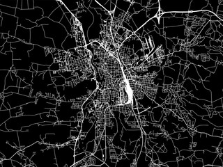 Vector road map of the city of Ceske Budejovice - Budweis in the Czech Republic with white roads on a black background.