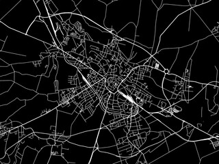 Vector road map of the city of Opava in the Czech Republic with white roads on a black background.