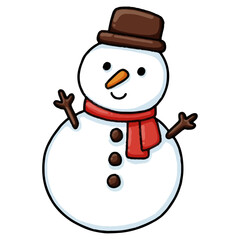 snowman with brown hat and red scarf