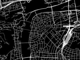 Vector road map of the city of Prague Center in the Czech Republic with white roads on a black background.