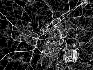 Vector road map of the city of Ostrava in the Czech Republic with white roads on a black background.