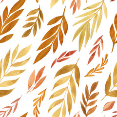 Abstract autumn leaf. Vintage leaves seamless pattern watercolor. Hand drawn painted plants for textiles and decoration
